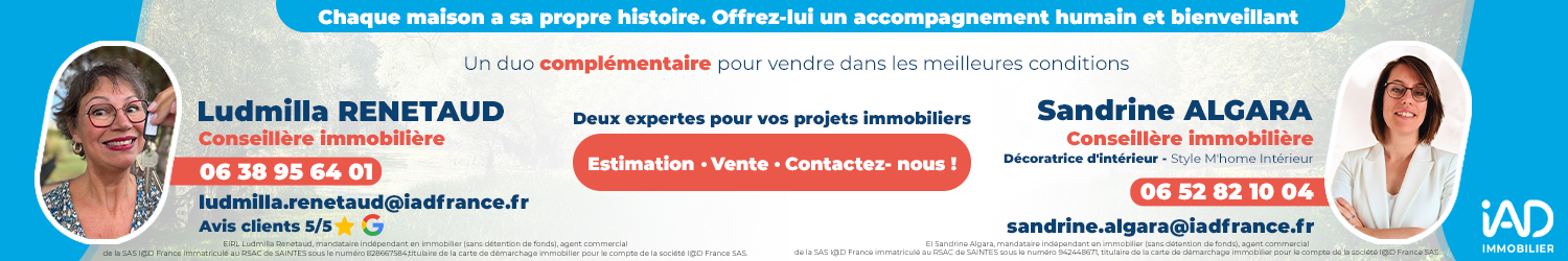 Agent immobilier IAD France Ludmilla Renetaud et Sandrine Algara à Jonzac (Charente-Maritime) - spécialiste en financement d’EHPAD